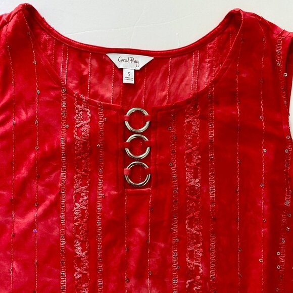 Coral Bay Sleeveless Top Red Tie Dye Embellished Design with O-ring Detail Women - Picture 5 of 7